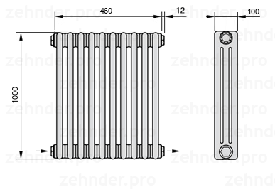 Схема (чертеж) Радиатор Zehnder Charleston 3100/10 №2670 Белый глянцевый RAL 9016